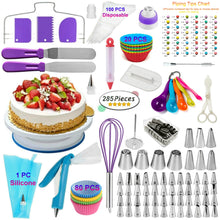 Load image into Gallery viewer, VIPorama Cake Decorating Supplies Kit 285pcs Set with Baking supplies - Cake Turntable stand Icing Spatulas 54 Piping Icing Tips &amp; Bags 4 Russian Tips Cupcake Decorating Kit