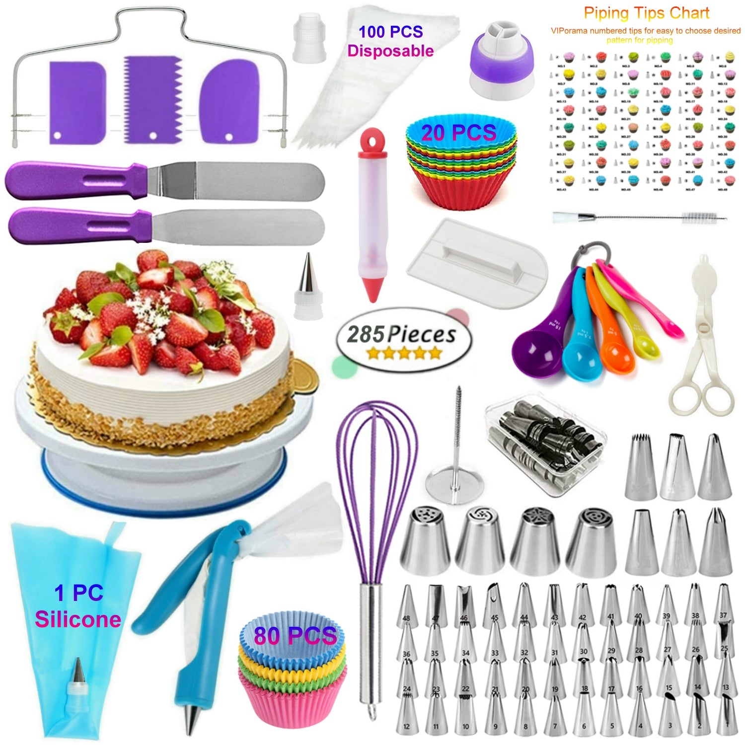 106pcs Set Cake Decorating Supplies Pieces Kit Baking Tools Turntable Stand  Pen | eBay